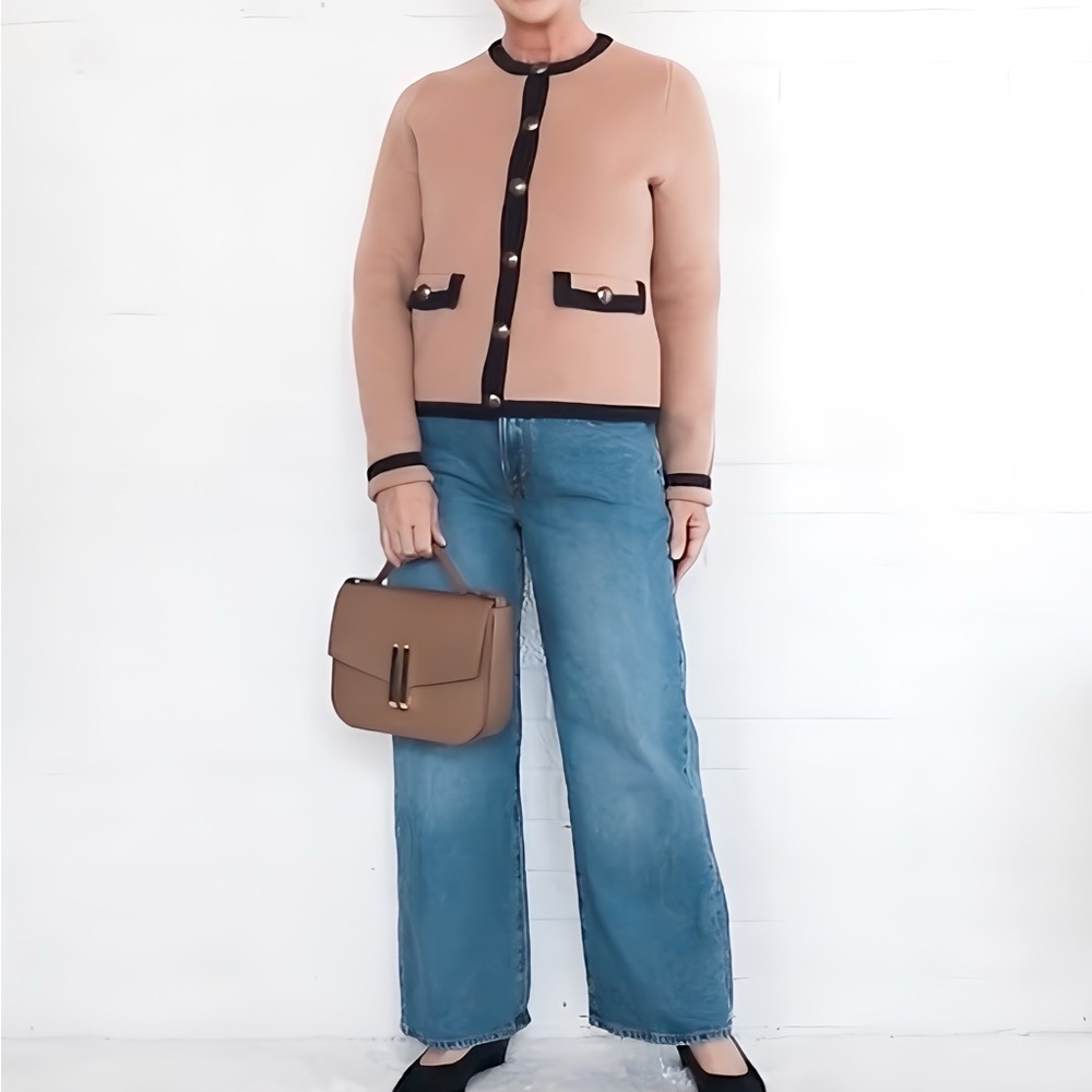 NWT Boden Holly Knitted Jacket - Camel, Navy - Size 4